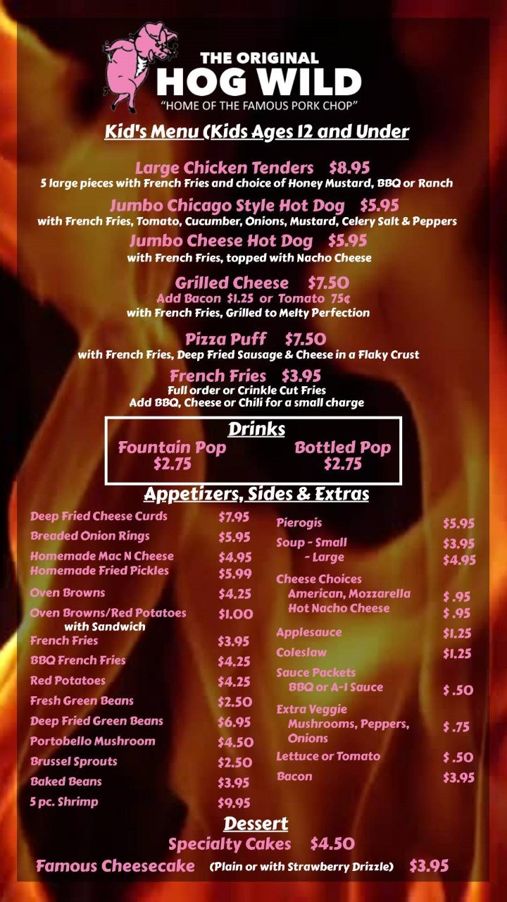 Menu Page Hog Wild Oak Lawn