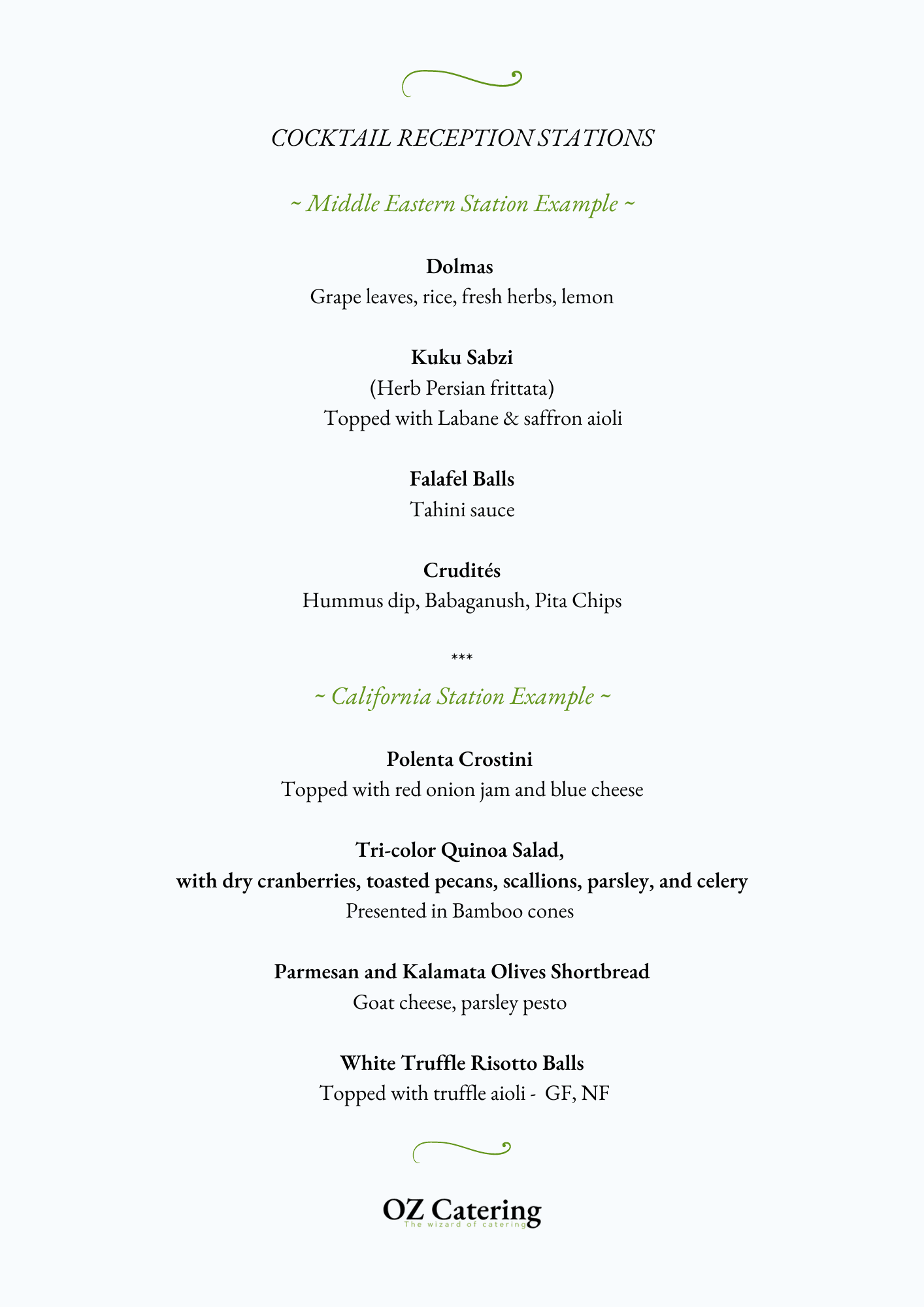 OZ Catering Wedding Sample Menu OZ Catering, San Francisco CA