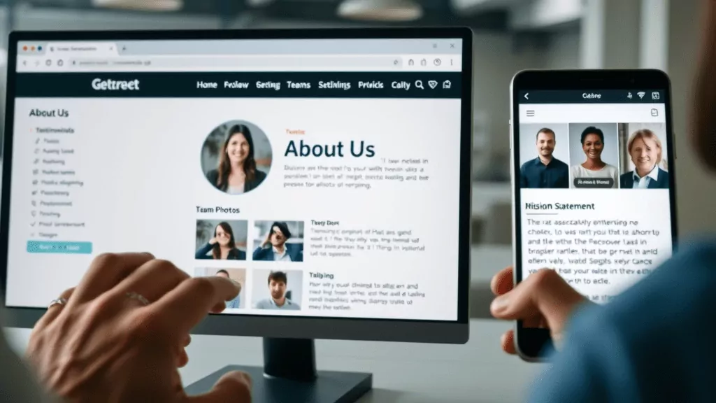 about us section displaying testimonials and team photos, building trust online