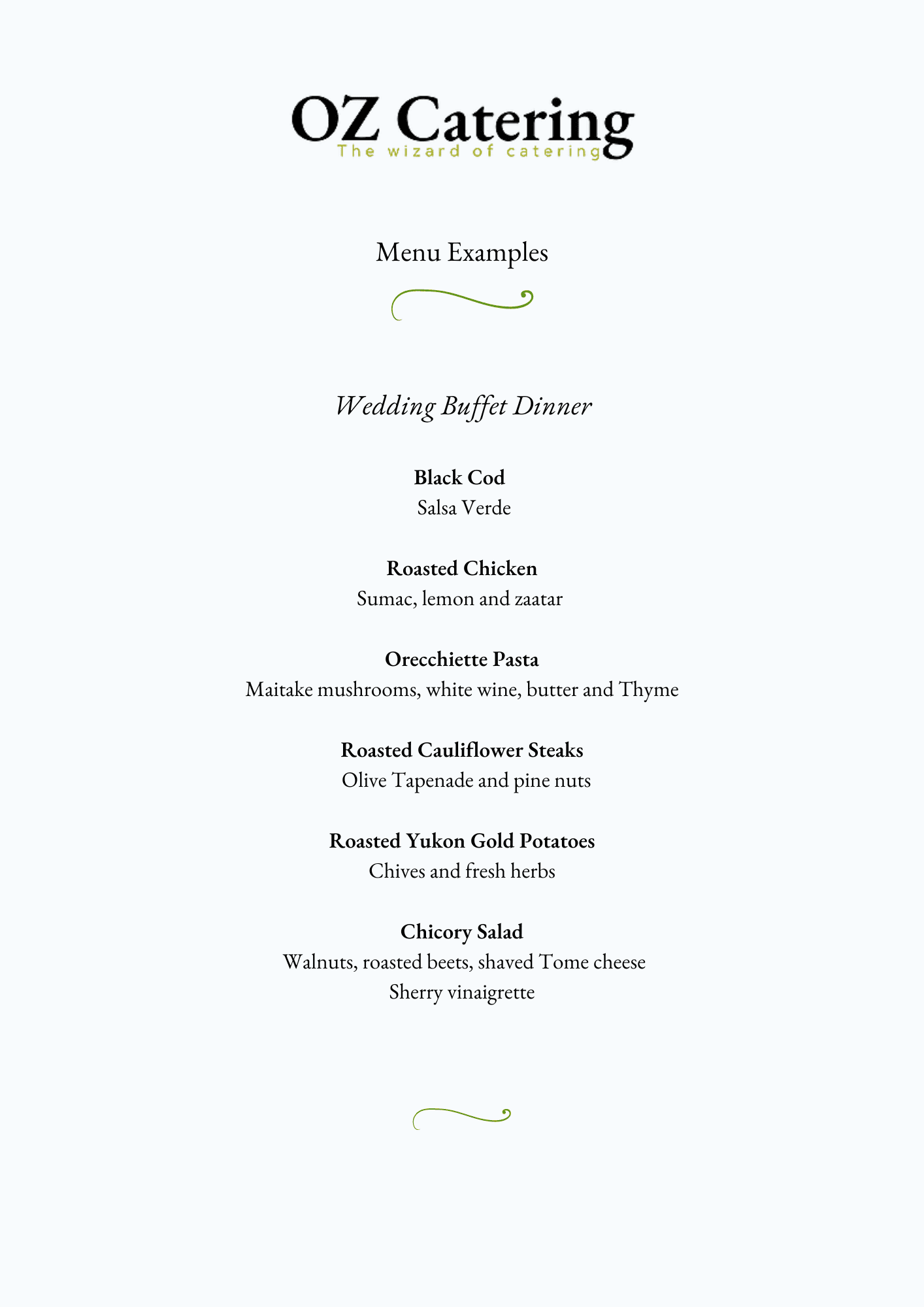 OZ Catering Wedding Sample Menu OZ Catering, San Francisco CA